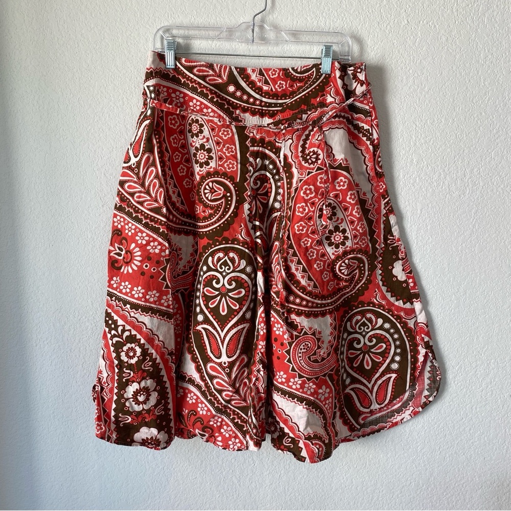 Talbots Red Paisley Circle Skirt with Brown and Cream Accents